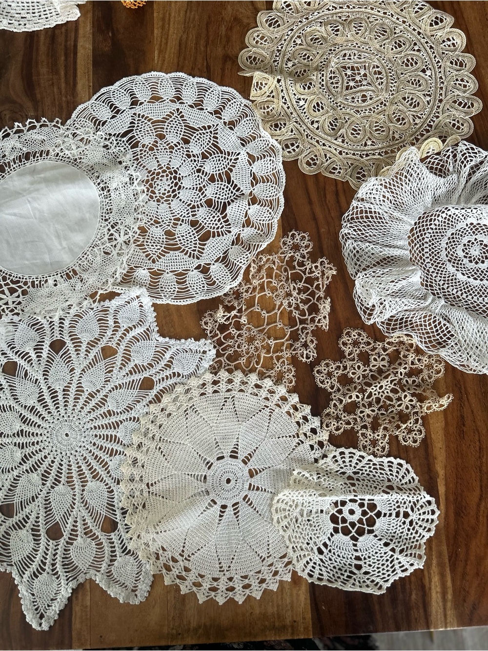 Handmade Crochet and Lace Doilies round - White & Cream Mix 9 total
